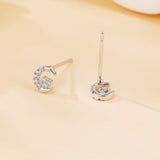 925 Sterling Silver Crescent Moon Heart Zircon Stud Earrings