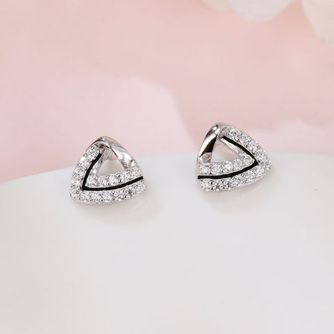 925 Sterling Silver Elegant Triangular Zircon Stud Earrings In Silver-plated Metal
