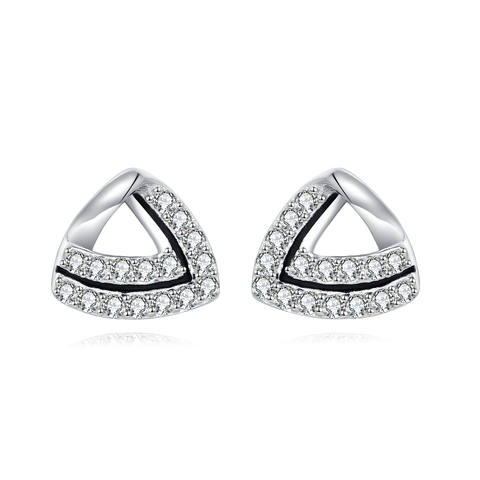 925 Sterling Silver Elegant Triangular Zircon Stud Earrings In Silver-plated Metal