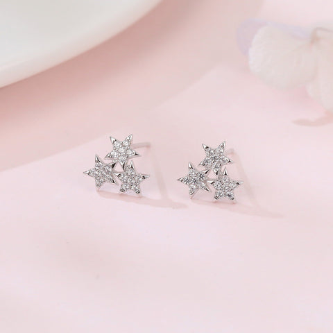 925 Sterling Silver Elegant Starburst Zircon Stud Earrings In Sterling Silver