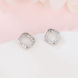 925 Sterling Silver Elegant Square Zircon Accent Earrings In Silver/white Gold