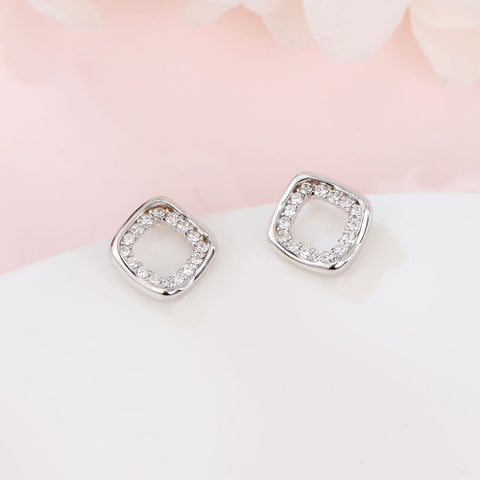 925 Sterling Silver Elegant Square Zircon Accent Earrings In Silver/white Gold