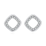 925 Sterling Silver Elegant Square Zircon Accent Earrings In Silver/white Gold