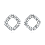 925 Sterling Silver Elegant Square Zircon Accent Earrings In Silver/white Gold
