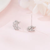 925 Sterling Silver Elegant Zircon-studded Leaf-shaped Silver Earrings