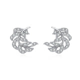 925 Sterling Silver Elegant Zircon-studded Leaf-shaped Silver Earrings