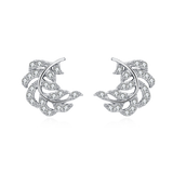 925 Sterling Silver Elegant Zircon-studded Leaf-shaped Silver Earrings