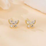 925 Sterling Silver Elegant Butterfly Zircon Earrings With Golden Accents