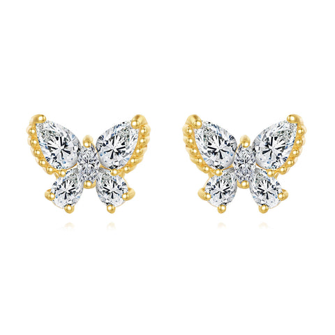 925 Sterling Silver Elegant Butterfly Zircon Earrings With Golden Accents