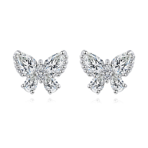 925 Sterling Silver Elegant Butterfly Zircon Earrings With Sparkling Gemstone Accents