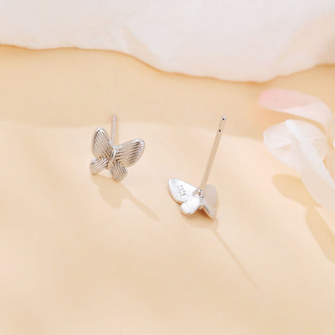 925 Sterling Silver Classic Silver Butterfly Stud Earrings With Intricate Wing Details