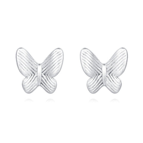 925 Sterling Silver Classic Silver Butterfly Stud Earrings With Intricate Wing Details