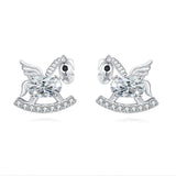925 Sterling Silver **zircon Unicorn Rocking Horse Earrings In Sterling Silver**