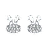 925 Sterling Silver **fashionable Rabbit Design Zircon-studded Silver Earrings**