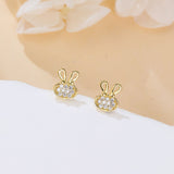 925 Sterling Silver Luxury Golden Bunny Earrings With Zircon Accents