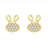925 Sterling Silver Luxury Golden Bunny Earrings With Zircon Accents