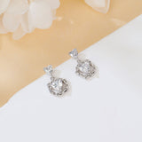 925 Sterling Silver Elegant Heart-shaped Zircon Earrings With Halo Setting In Plated with White Gold
