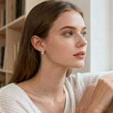 925 Sterling Silver Elegant Heart-shaped Zircon Earrings With Halo Setting In Plated with White Gold