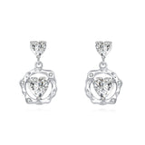 925 Sterling Silver Elegant Heart-shaped Zircon Earrings With Halo Setting In Plated with White Gold