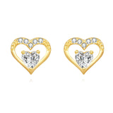 925 Sterling Silver Heart-shaped Zircon Gold Stud Earrings