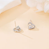 925 Sterling Silver Elegant Heart-shaped Zircon Earrings In Plated with White Gold