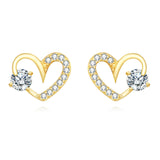 925 Sterling Silver Elegant Heart-shaped Zircon Stud Earrings In Gold Plating