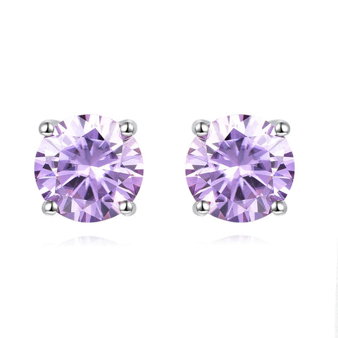 925 Sterling Silver Elegant Purple Sapphire Stud Earrings With Four-prong Setting For Everyday Chic