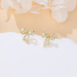925 Sterling Silver Golden Bow Earrings With Zircon Accents: Elegant Luxury For Everyday Elegance