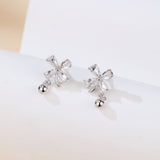 925 Sterling Silver Elegant Silver Floral Zircon Drop Earrings