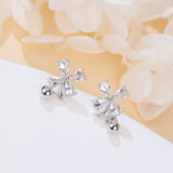 925 Sterling Silver Elegant Silver Floral Zircon Drop Earrings