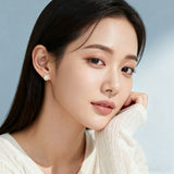 925 Sterling Silver Elegant Pearl Earrings With Zircon Accents And Gold Bow Design