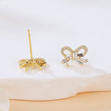 925 Sterling Silver Elegant Zircon-encrusted Gold Butterfly Earrings
