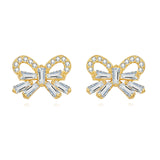 925 Sterling Silver Elegant Zircon-encrusted Gold Butterfly Earrings