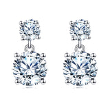 925 Sterling Silver Elegant Double Moissanite Silver Stud Drop Earrings