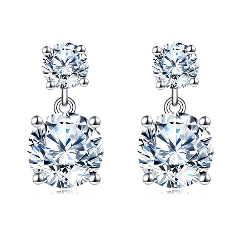 925 Sterling Silver Elegant Double Moissanite Silver Stud Drop Earrings
