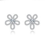 925 Sterling Silver Elegant Moissanite Flower Stud Earrings | Sparkling Silver Jewelry