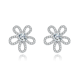 925 Sterling Silver Elegant Moissanite Flower Stud Earrings | Sparkling Silver Jewelry