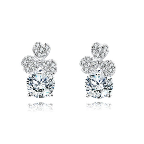 925 Sterling Silver Elegant Floral Moissanite Stud Earrings In Silver