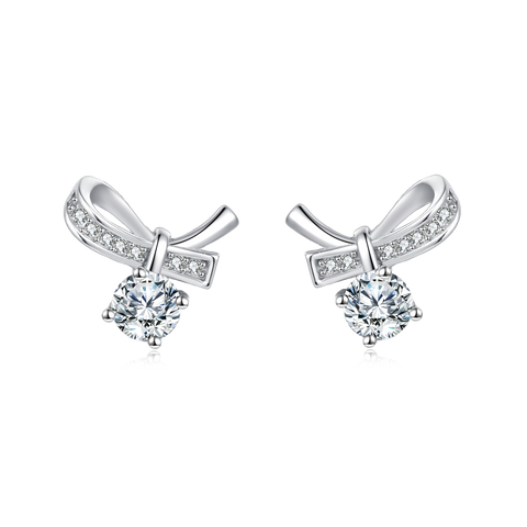 925 Sterling Silver Elegant Silver Moissanite Bow Earrings