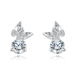 925 Sterling Silver Elegant Moissanite Stud Earrings With Silver Butterfly Design And Sparkling Accents
