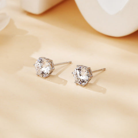 925 Sterling Silver Elegant Silver Stud Earrings With Sparkling Round Moissanite-cut Design