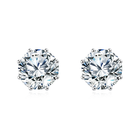 925 Sterling Silver Elegant Silver Stud Earrings With Sparkling Round Moissanite-cut Design