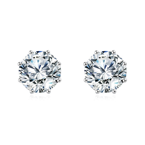 925 Sterling Silver Elegant Silver Stud Earrings With Sparkling Round Moissanite-cut Design