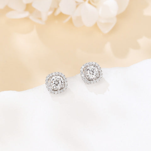 925 Sterling Silver Elegant Moissanite Halo Stud Earrings In Sterling Silver