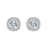 925 Sterling Silver Elegant Moissanite Halo Stud Earrings In Sterling Silver