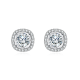 925 Sterling Silver Elegant Moissanite Halo Stud Earrings In Sterling Silver
