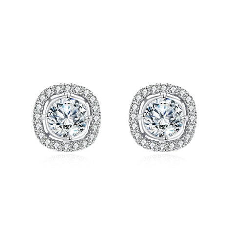 925 Sterling Silver Elegant Moissanite Halo Stud Earrings In Sterling Silver