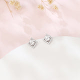 925 Sterling Silver Elegant Square Halo Moissanite Stud Earrings In Plated with White Gold: Timeless Beauty Meets Modern Design