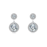 925 Sterling Silver Elegant Moissanite Drop Earrings In Silver Halo Setting – Timeless Luxury Jewelry