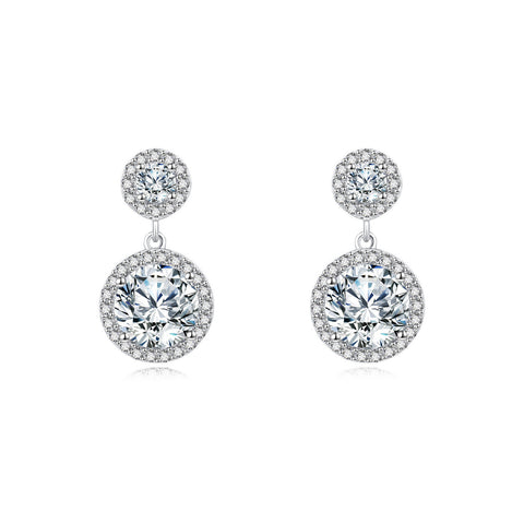 925 Sterling Silver Elegant Moissanite Drop Earrings In Silver Halo Setting – Timeless Luxury Jewelry